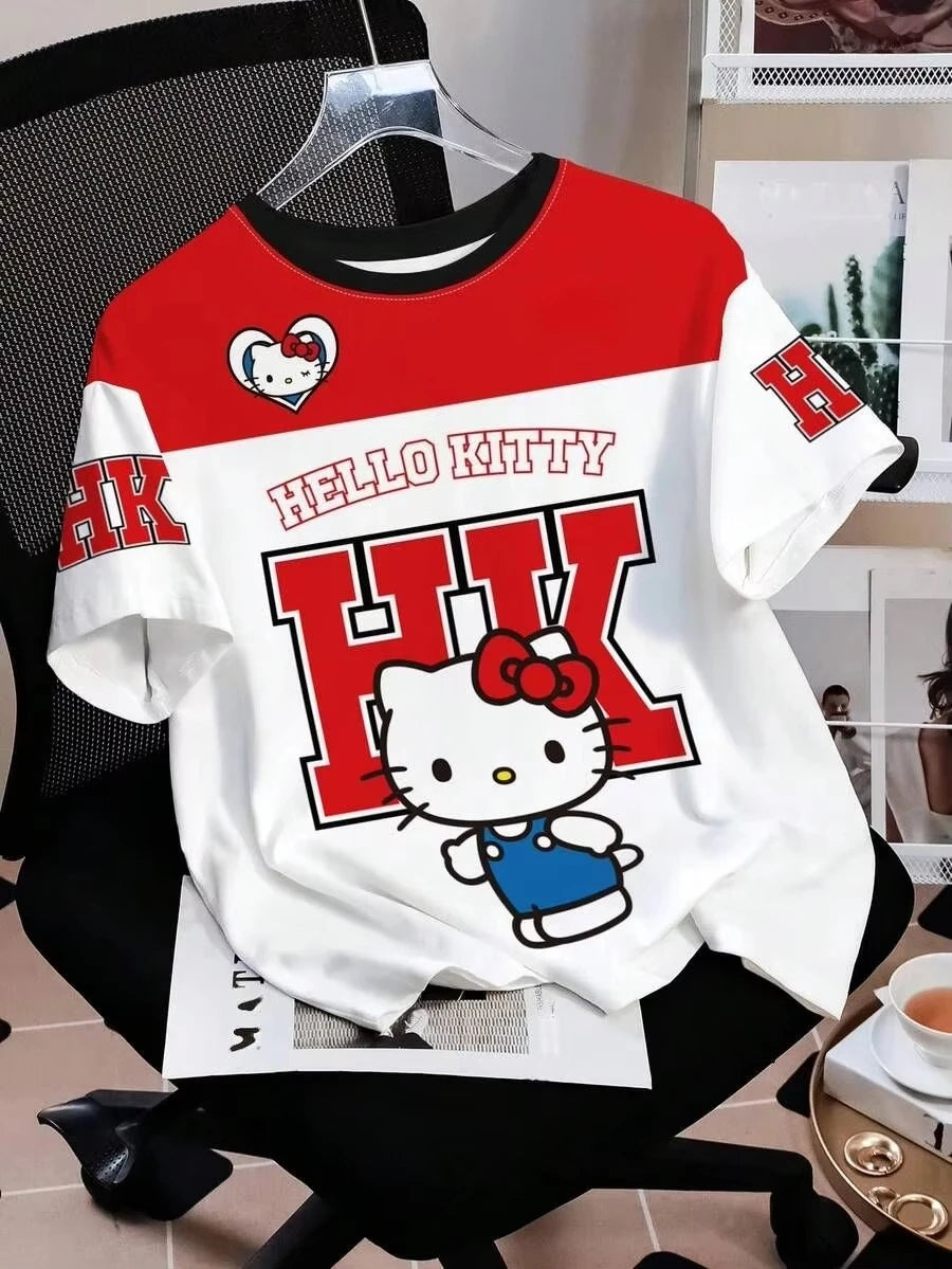 2026 Summer Hello Kitty 3D Printed Short Sleeve Men_Women Fashion Casual Plus Size T-shirt Kids Loose Comfortable Breathable Top