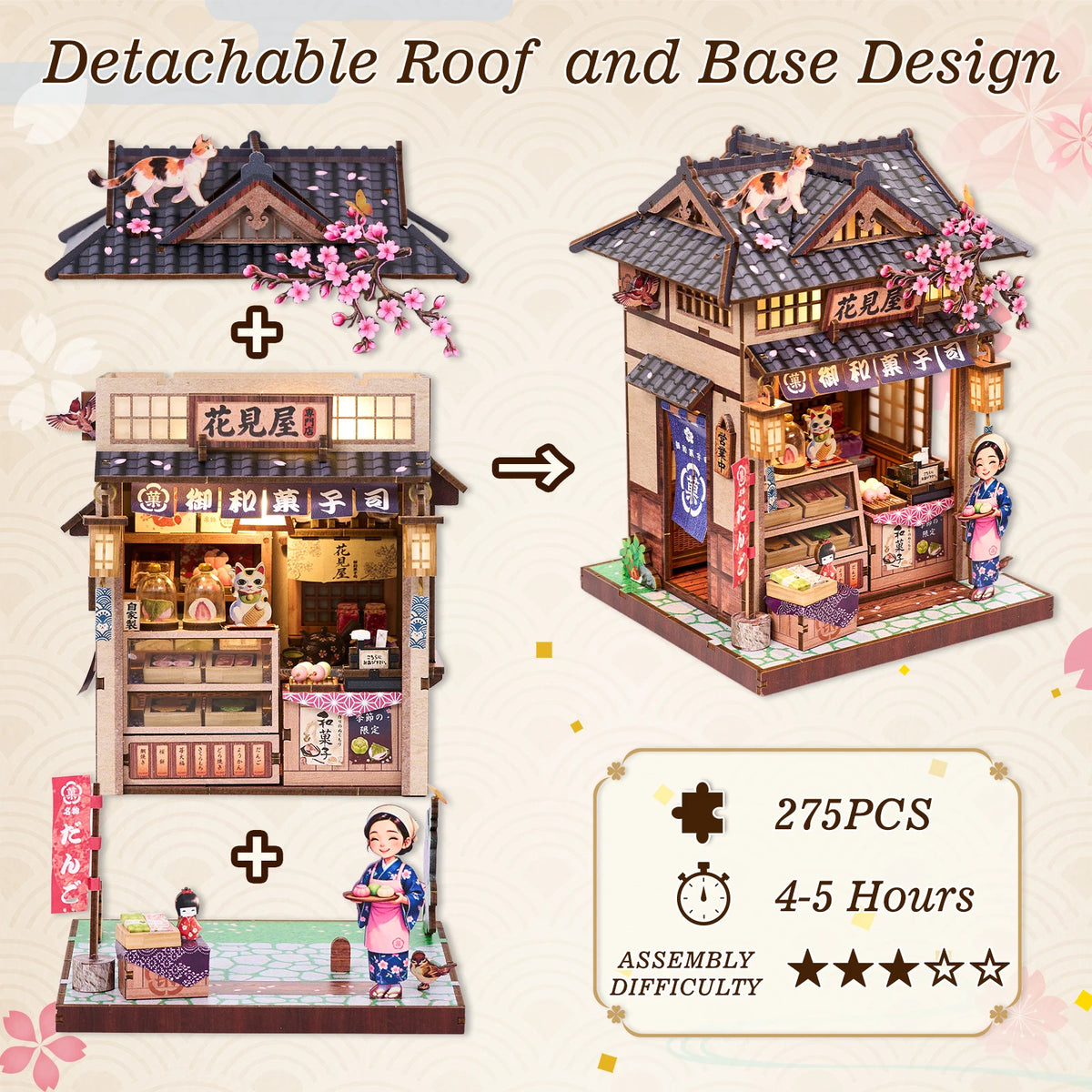 Hanamiya Wagashi Shop DIY Book Nook Kit with LED Lights
