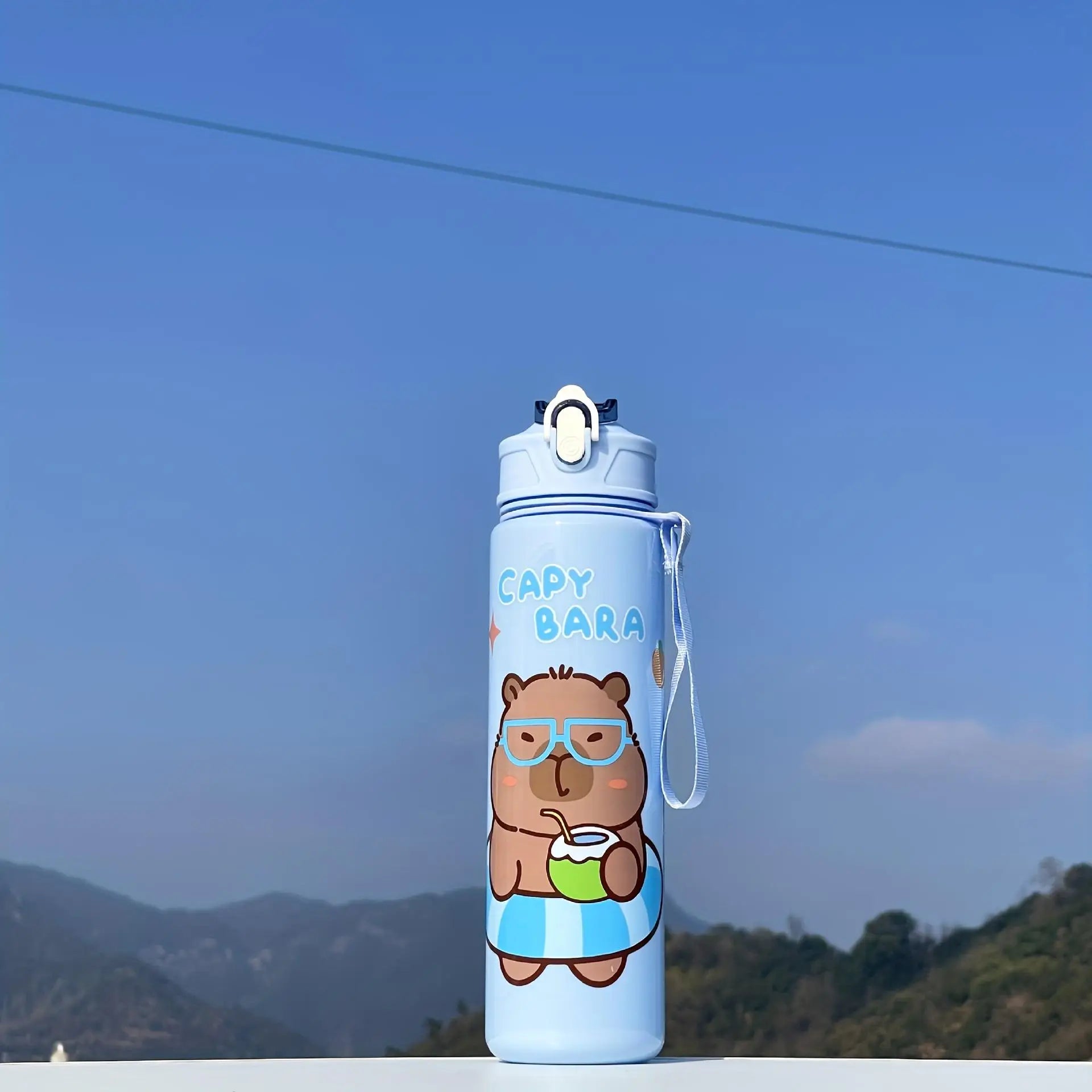 Capybara Cartoon Straw Cup, Cute Insulated Water Bottle with Zipper, Large Capacity, Lightweight & Portable for School, Outdoors