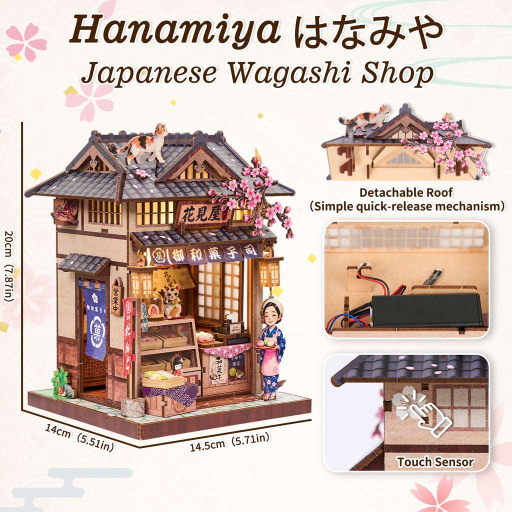 Hanamiya Wagashi Shop DIY Book Nook Kit with LED Lights