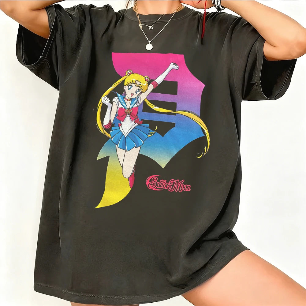 Sailor Moon Retro 90s Anime Graphic T Shirt Summer Cotton Men Women Tee Streetwear Casual Trend Short Sleeve Couple Hip Hop Top