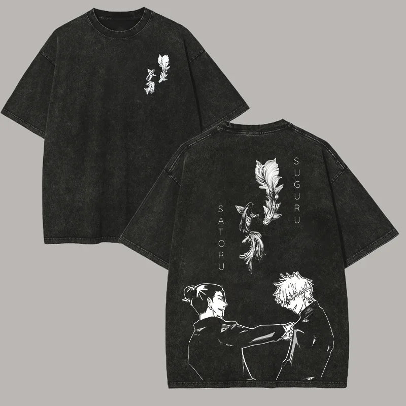 Anime Graphic T-shirt Harajuku Vintage Washed T Shirt Oversized