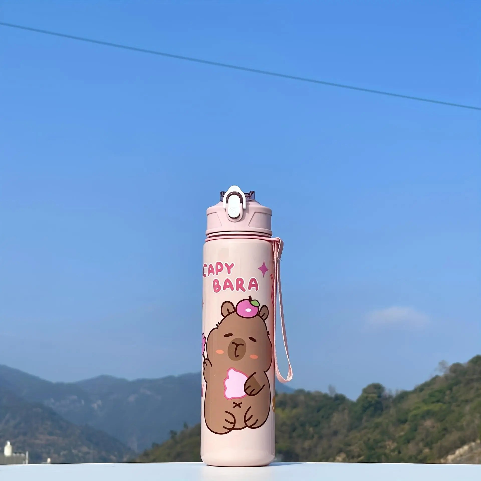 Capybara Cartoon Straw Cup, Cute Insulated Water Bottle with Zipper, Large Capacity, Lightweight & Portable for School, Outdoors