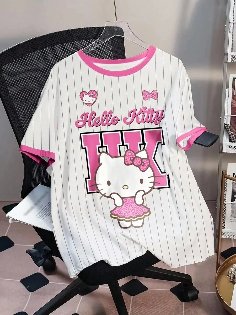 2026 Summer Hello Kitty 3D Printed Short Sleeve Men_Women Fashion Casual Plus Size T-shirt Kids Loose Comfortable Breathable Top