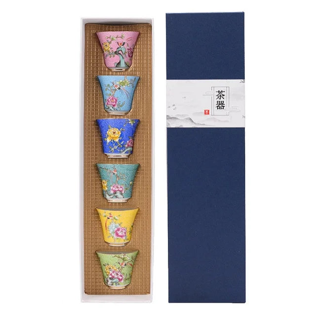 6-Piece Blue & White Porcelain Tea Cup Set