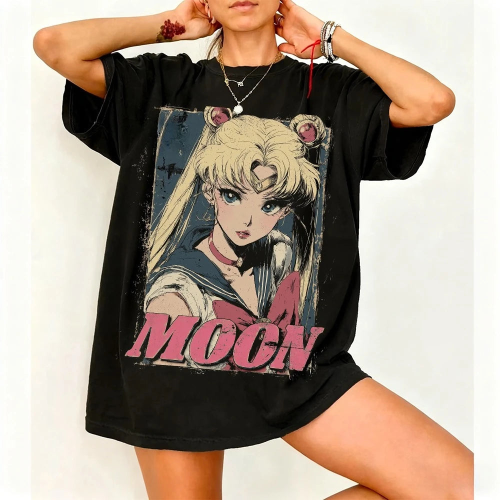 Sailor Moon Retro 90s Anime Graphic T Shirt Summer Cotton Men Women Tee Streetwear Casual Trend Short Sleeve Couple Hip Hop Top