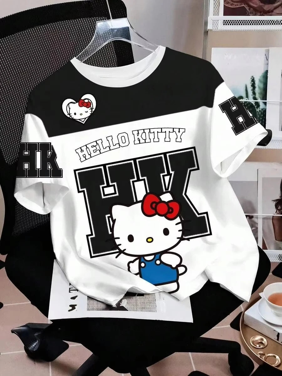 2026 Summer Hello Kitty 3D Printed Short Sleeve Men_Women Fashion Casual Plus Size T-shirt Kids Loose Comfortable Breathable Top