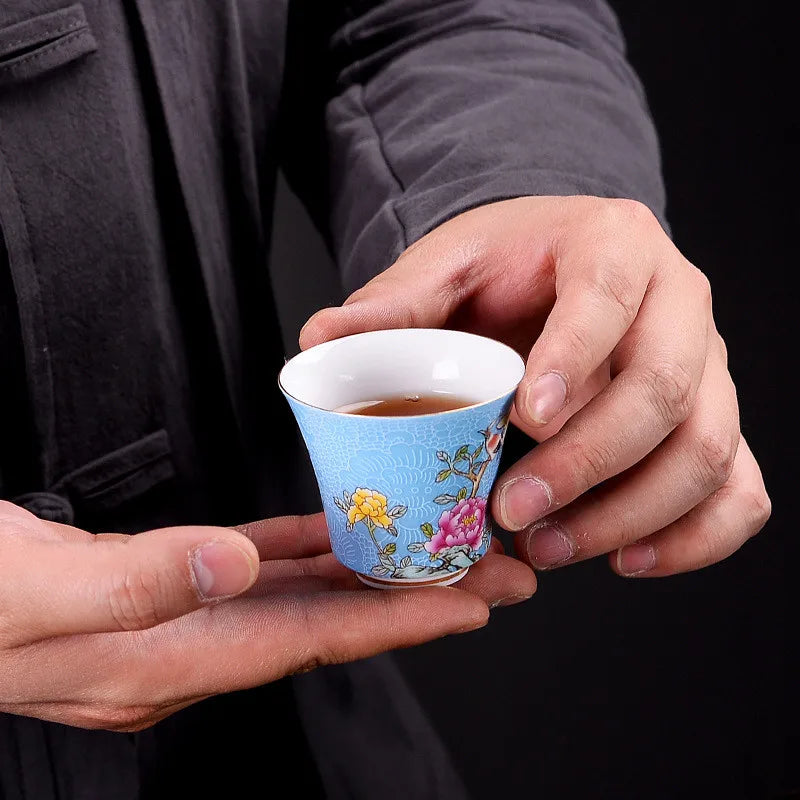 6-Piece Blue & White Porcelain Tea Cup Set
